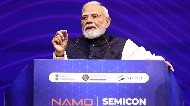 Semiconductor wafer inside an advanced chip manufacturing facility as India expands its technology industry